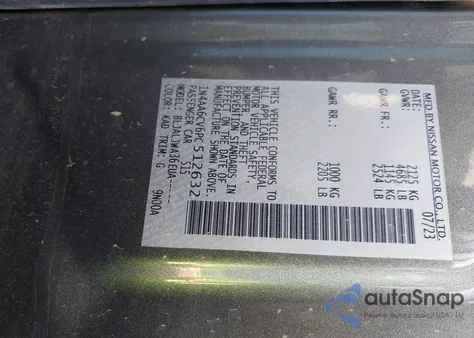 2023 Nissan Maxima Sv Xtronic Cvt z USA, uszkodzony, nr VIN 1N4AA6CV6PC512632